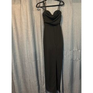 Fashion Nova Black Maxi Dress‎ Cowl Neck Sleeveless Slit Formal Party Dress XS